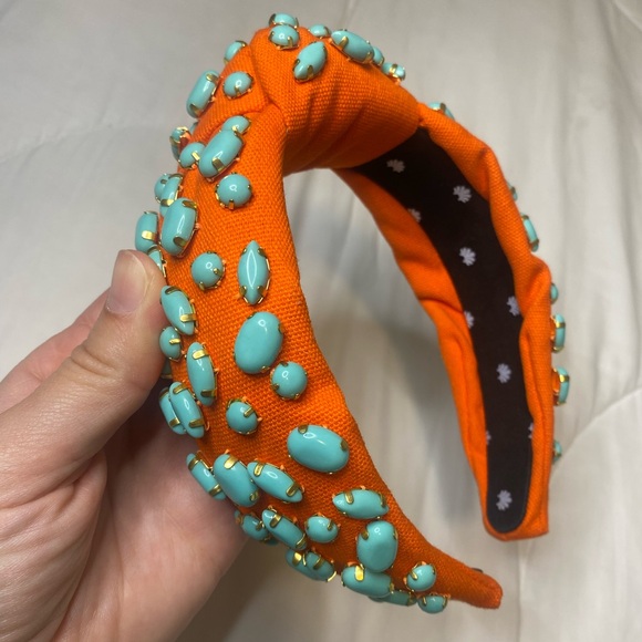 Lele Sadoughi Vibrant Orange Headband with Turquoise Embellishments - Picture 3 of 5